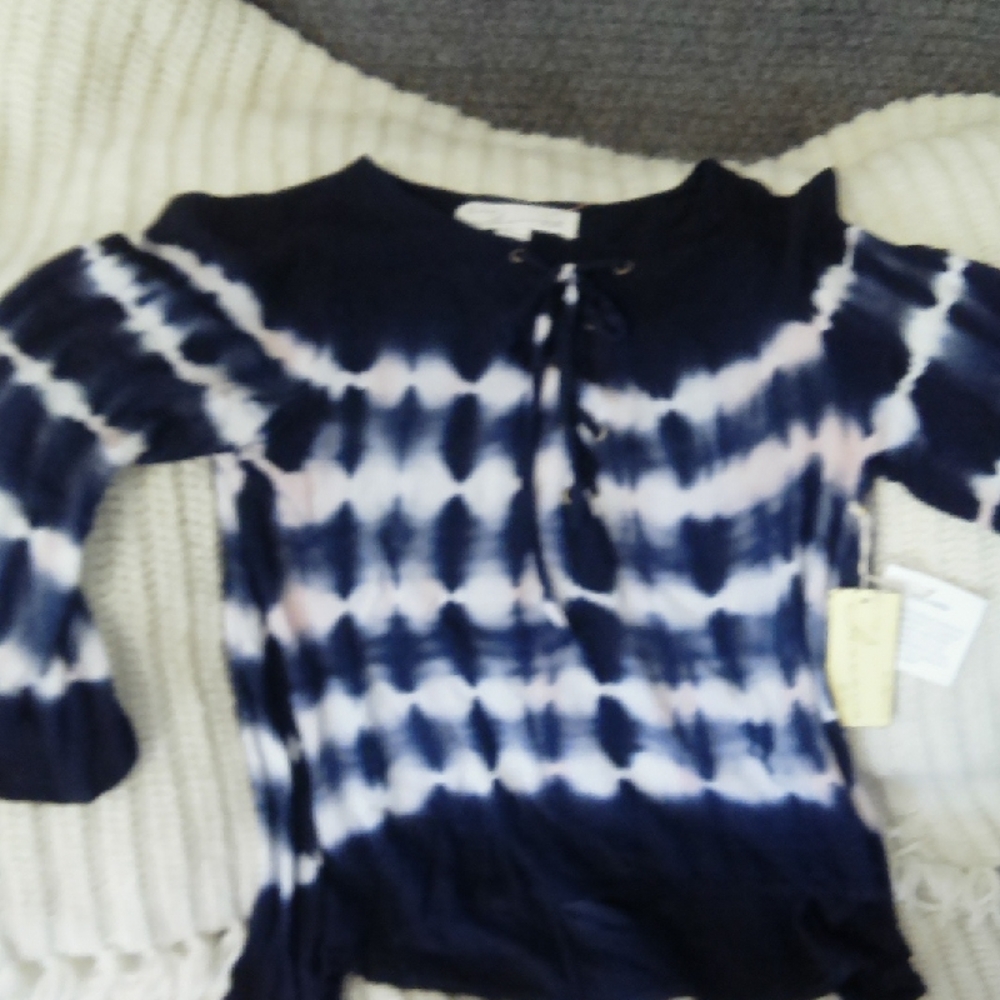 Vintage Havana Navy and White Tie-Dye Blouse